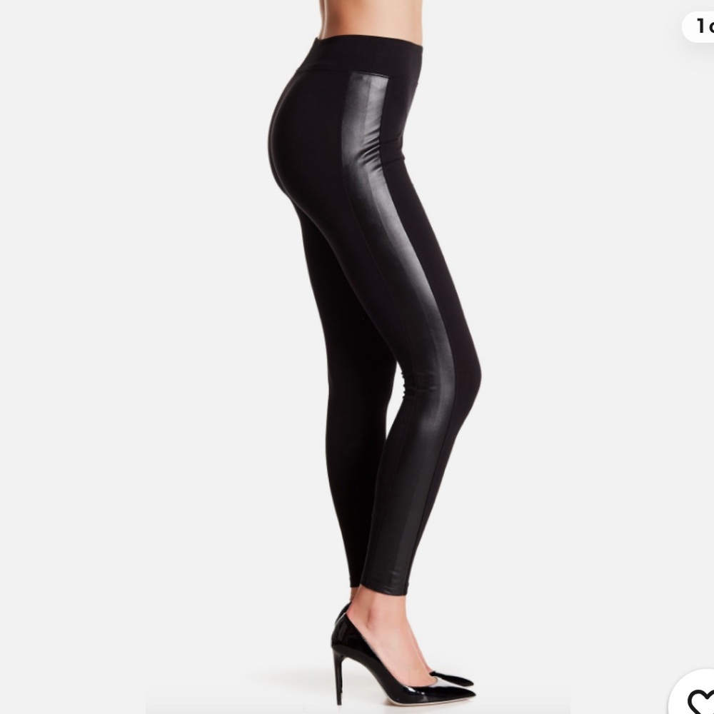 Abound Black Faux Leather Striped High Waist Leggings